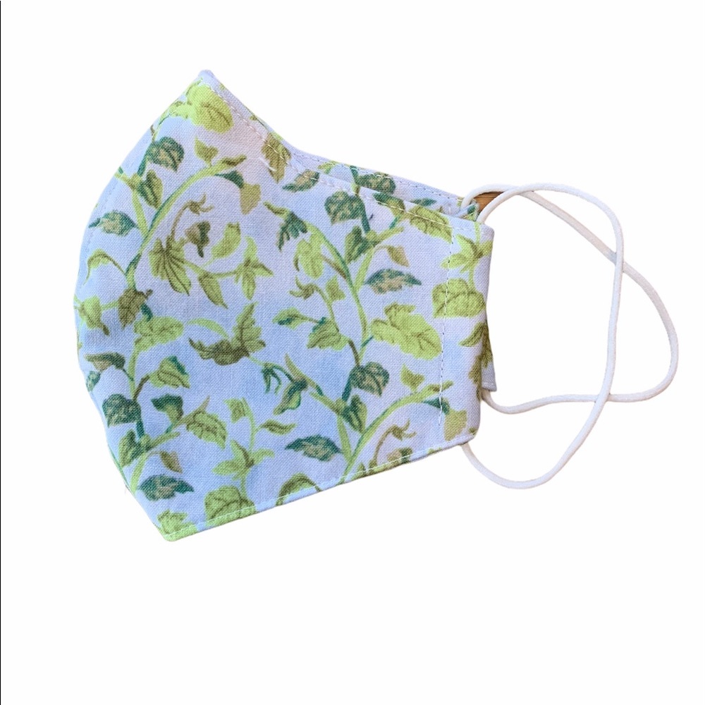 Handmade Floral Cotton Reusable Face Mask Green Ivy Print Soft Breathable Medium